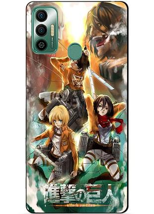 Силиконовый бампер чехол для tecno spark 7 с рисунком атака на титанов
