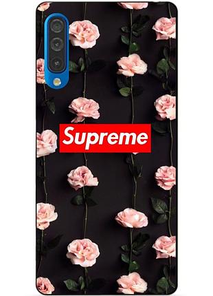 Бампер силиконовый чехол для samsung a50 с рисунком supreme на розах