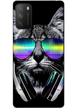 Силіконовий бампер чохол для xiaomi poco m3 з малюнком кіт в окулярах