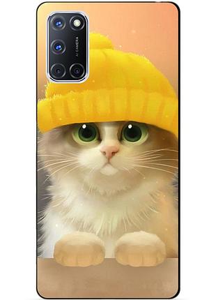 Силиконовый бампер чехол для oppo a72 с рисунком котик в шапке
