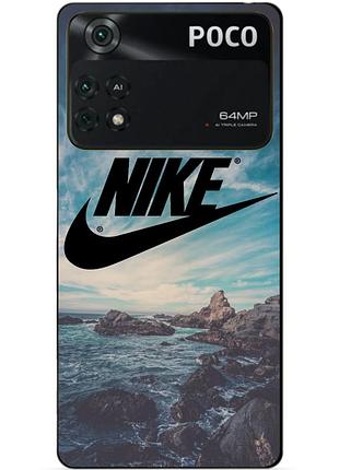 Силиконовый бампер чехол для xiaomi poco m4 pro 4g с рисунком найк