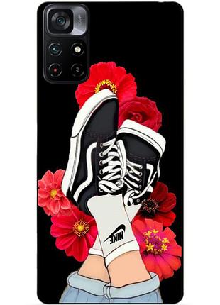 Силиконовый бампер чехол для xiaomi poco m4 pro 5g с рисунком кеды