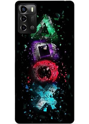Силиконовый бампер чехол для zte blade a72 с рисунком playstation