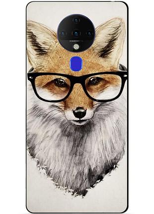 Силіконовий бампер чохол для tecno spark 6 з малюнком лисиця в окулярах