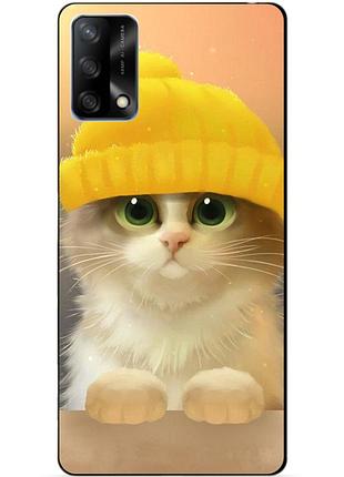 Силіконовий бампер чохол для oppo a74 з малюнком котик в шапці