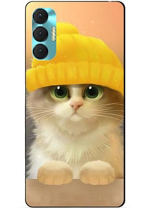 Силиконовий бампер чохол для tecno spark 8p з рисунком кітик в шапці