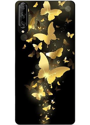 Силиконовый чехол бампер для huawei p smart pro с рисунком золотые бабочки
