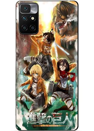 Силиконовый бампер чехол для xiaomi redmi 10 с рисунком атака на титанов
