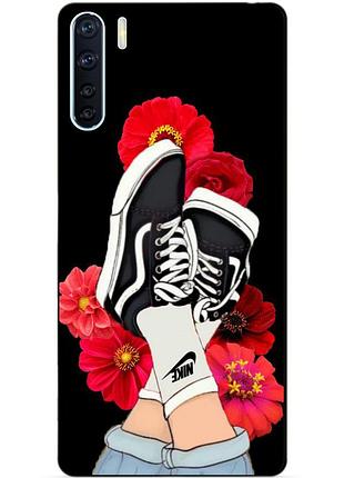 Силиконовый бампер чехол для oppo a91 с рисунком кеды