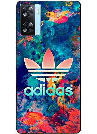 Силиконовый бампер чехол для oppo a57s с рисунком адидас