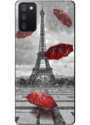 Силиконовый бампер чехол для samsung a03s с рисунком дождь в париже