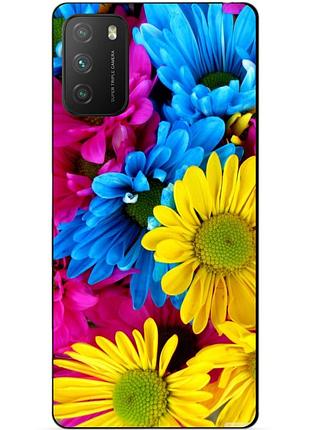 Силиконовый бампер чехол для xiaomi poco m3 с рисунком хризантемы