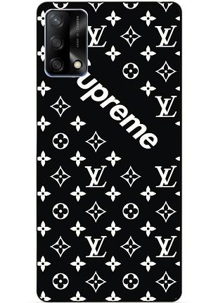 Силиконовый бампер чехол для oppo a74 с рисунком supreme lv
