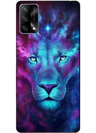 Силиконовый бампер чехол для oppo a74 с рисунком космический лев