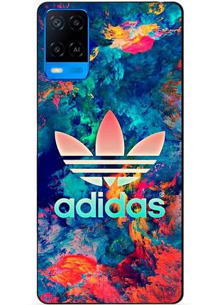 Силиконовый бампер чехол для oppo a54 с рисунком адидас