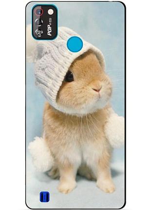 Силиконовый бампер чехол для tecno pop 4 pro с рисунком зайка в шапке