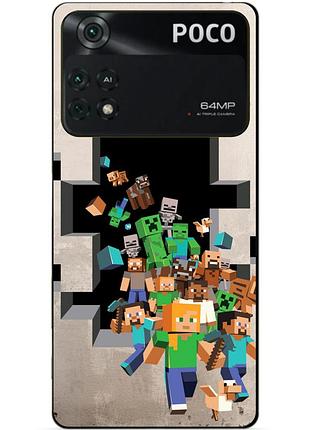 Силиконовый бампер чехол для xiaomi poco m4 pro 4g с рисунком майнкрафт