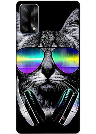 Силиконовый бампер чехол для oppo a74 с рисунком кот в очках