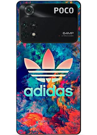 Силиконовый бампер чехол для xiaomi poco m4 pro 4g с рисунком адидас
