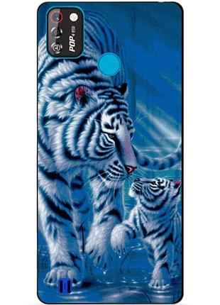 Силиконовый бампер чехол для tecno pop 4 pro с рисунком тигры