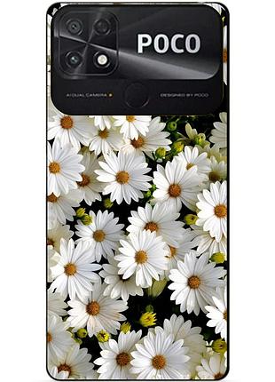 Силиконовый бампер чехол для xiaomi poco c40 с рисунком ромашки