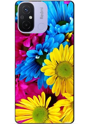 Силиконовый бампер чехол для xiaomi redmi 12c с рисунком хризантемы