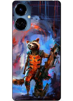 Силиконовый бампер чехол для tecno camon 19/19 pro с рисунком енот ракета стражи галактики