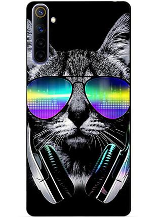 Силиконовый чехол бампер для realme 6 с рисунком музыкальный кот
