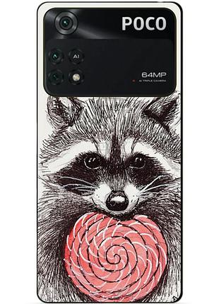 Силіконовий бампер чохол для xiaomi poco m4 pro 4g з малюнком єнот