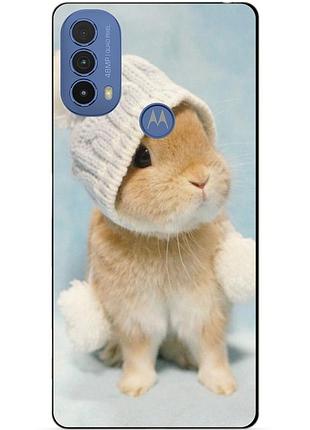 Силиконовый чехол бампер для motorola moto e40 с рисунком зайчик в шапке