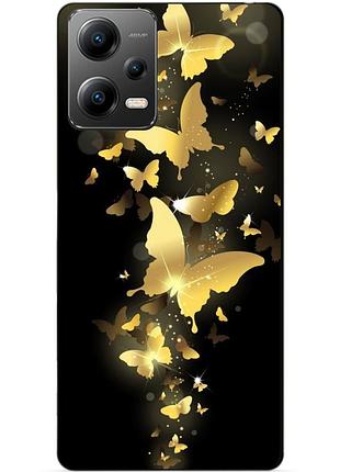 Силіконовий бампер чохол для xiaomi poco x5 5g з малюнком золоті метелики