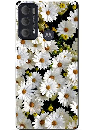 Силиконовый чехол бампер для motorola moto g60 с рисунком ромашки цветы