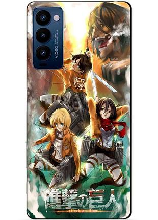 Силиконовый бампер чехол для tecno camon 18p с рисунком атака на титанов