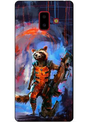 Силиконовый бампер чехол для samsung j6 plus galaxy j610 с рисунком реактивный енот стражи галактики