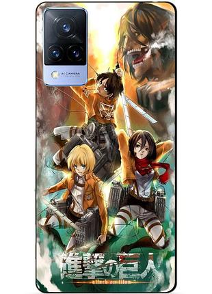 Силиконовый бампер чехол для vivo v21 с рисунком атака на титанов
