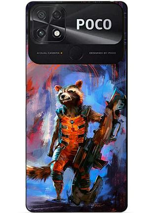 Силіконовий бампер чохол для xiaomi poco c40 з малюнком реактивний єнот стражі галактики