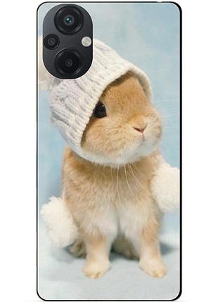 Силиконовый бампер чехол для xiaomi poco m5 с рисунком зайчик в шапке