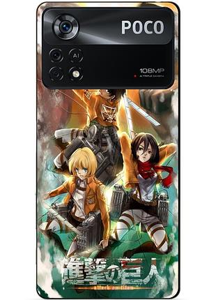 Силиконовый бампер чехол для xiaomi poco x4 pro 5g с рисунком атака на титанов