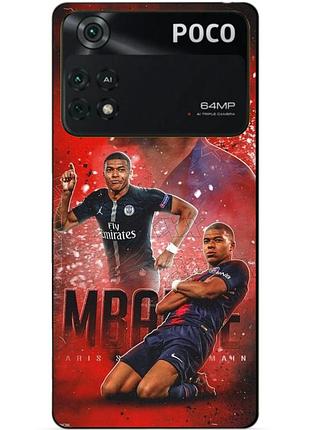 Силиконовый бампер чехол для xiaomi poco m4 pro 4g с рисунком мбаппе psg