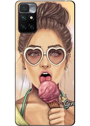 Силиконовый бампер чехол для xiaomi redmi 10 с рисунком мороженое