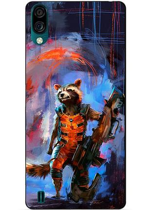 Силиконовый бампер чехол для zte blade a51 lite с рисунком реактивный енот стражи галактики