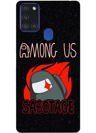Силиконовый бампер чехол для samsung a21s с рисунком саботаж among us