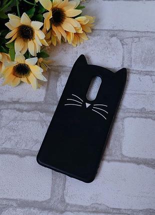 Объемный 3d силиконовый чехол для xiaomi redmi note 4x усатый кот черный