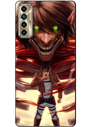 Силиконовый бампер чехол для tecno camon 17p с рисунком attack on titan