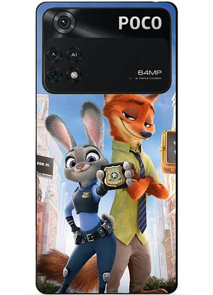 Силиконовый бампер чехол для xiaomi poco m4 pro 4g с рисунком зверополис