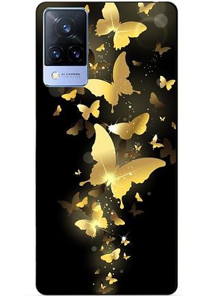 Силиконовый бампер чехол для vivo v21 с рисунком золотые бабочки