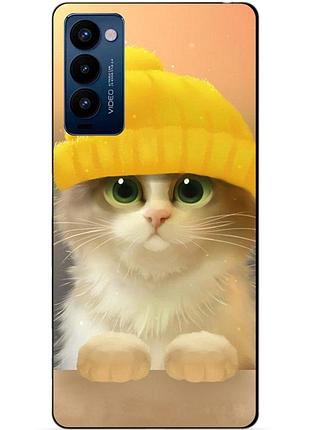 Силиконовый бампер чехол для tecno camon 18p с картинкой котик в шапке
