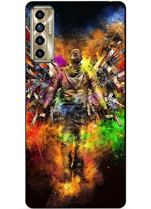 Силиконовый бампер чехол для tecno camon 17p с рисунком воин