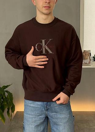 Світшот оверсайз крій чоловічий calvin klein коричневого кольору