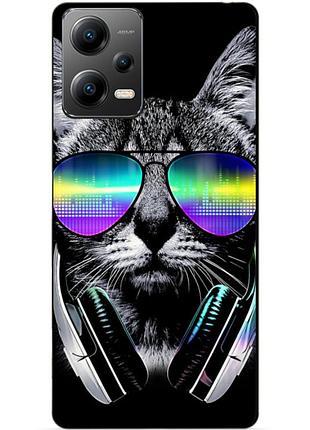 Силиконовый бампер чехол для xiaomi poco x5 5g с рисунком кот в очках